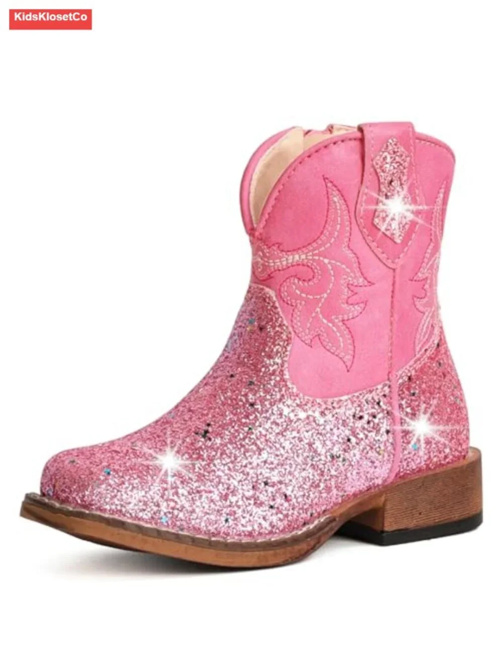 Girls Cowboy Boots Toddler Square Toe Glitter Mid Calf Riding Western Boots